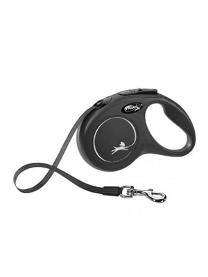 Повідець-рулетка Flexi New Classic S для собак до 15 кг, 5 м, стрічка, чорна | 6656118
