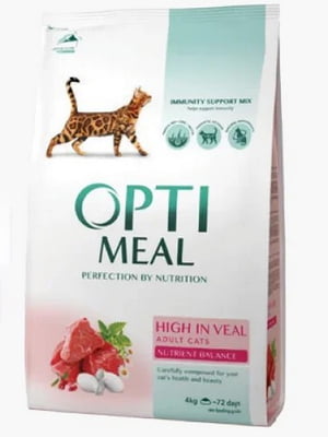 Сухой корм для взрослых кошек OptiMeal Adult Veal телятина 10 кг | 6656228