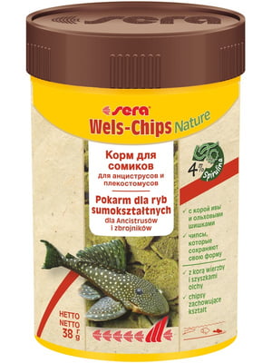 Корм Sera Wels-Chips Nature для донных рыб в чипсах 100 мл 38 гр | 6656292