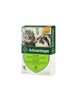 Капли Bayer Advantage 40 от заражений блохами для котов и кроликов до 4 кг цена за 1 пипетку | 6656363