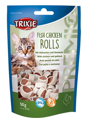 Ласощі для кішок PREMIO Fish Chicken Rolls Trixie з куркою та мінтай 50гр | 6656565