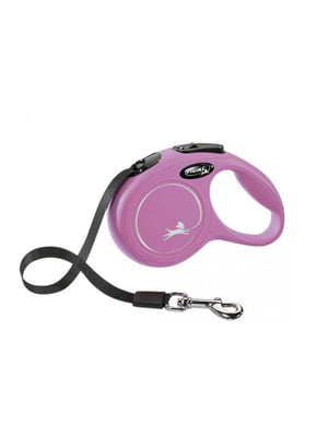 Повідець-рулетка Flexi New Classic XS для собак до 12 кг, 3 м, стрічка, рожева | 6656601