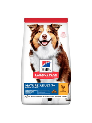 Сухой корм для собак средних пород старше 7 лет Hills Science Plan Mature Adult Medium с курицей 14 кг | 6656602