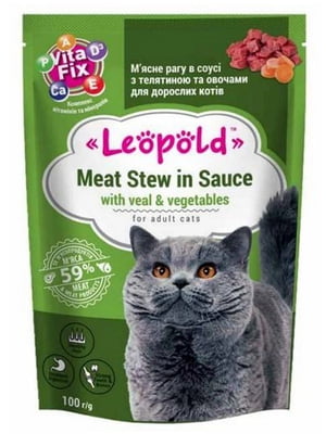 Консерва для взрослых котов Леопольд рагу телятина овощи 100 г | 6656904