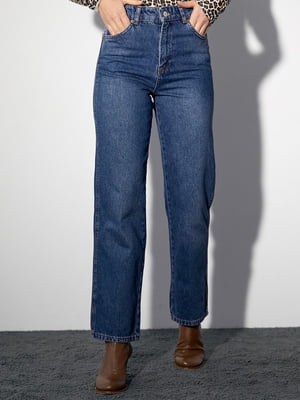 Синие прямые джинсы с высокой посадкой | 6653618