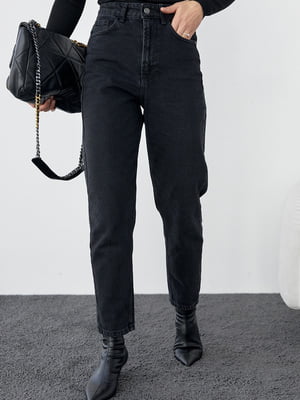 Укороченные черные джинсы-мом с высокой посадкой | 6653619