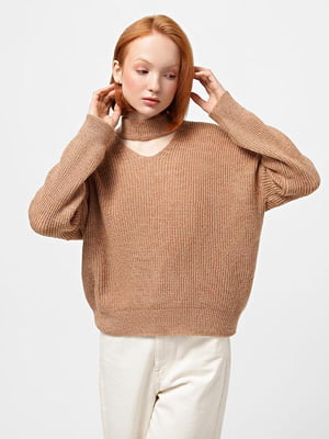 Вязаный полушерстяной свитер цвета кэмел | 6657151