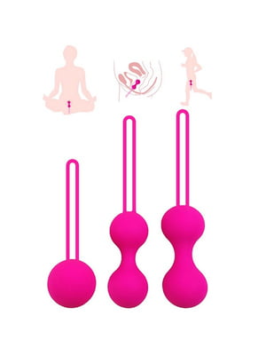 Набір вагінальних кульок для тренування і зміцнення м'язів піхви (3 шт.) - малинові | 6657715