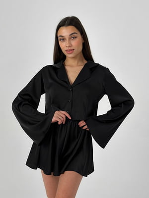 Черная шелковая пижама: рубашка и шорты | 6658506