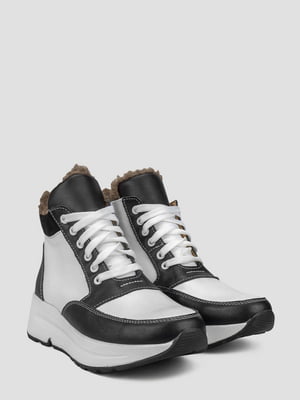 Шкіряні чорно-білі кросівки на вовняній підкладці | 6658530