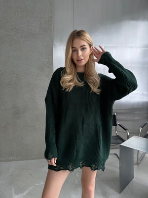 Трендовий светр-сукня вільного крою темно-зелений | 6658714