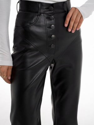 Чорні штани з екошкіри з відстрочками | 6658816