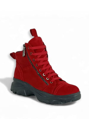Зимние замшевые ботинки красного цвета | 6658907