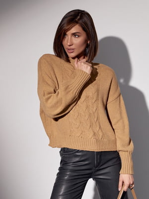 Вязаный коричневый свитер с косами | 6664006