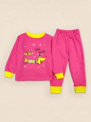 Розовая теплая пижама с начесом: джемпер и брюки | 6664412