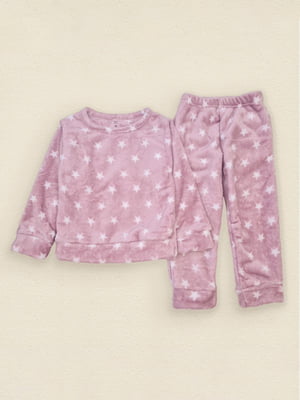 Рожева тепла піжама в принт-зірки: джемпер та штани | 6664444