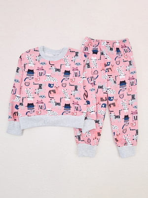 Розовая пижама из футера с принтом: джемпер и брюки | 6664458