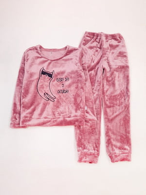 Теплая розовая пижама: джемпер и брюки | 6664520