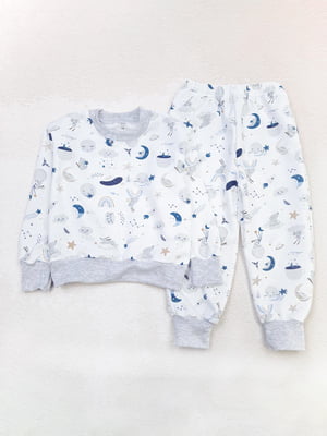 Теплая молочная пижама в принт: джемпер и брюки | 6664604