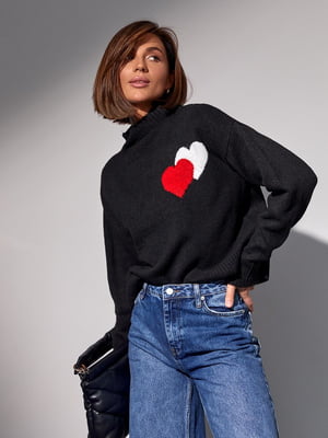 Чорний светр із двома сердечками | 6664857