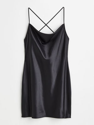 Сукня атласна чорна у білизняному стилі | 6632328