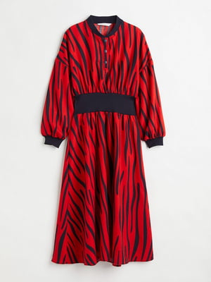 Платье А-силуэта красное в принт | 6665437