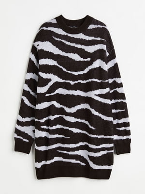 Платье-свитер вязаное черно-белое в принт | 6665569