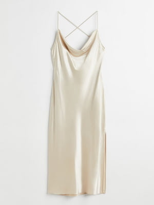 Светло-бежевое атласное платье в бельевом стиле | 6665650