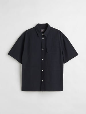 Рубашка с коротким рукавам оверсайз темно-синяя | 6665975