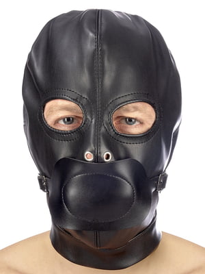 Капюшон з кляпом для БДСМ hood in leatherette with removable gag | 6669160