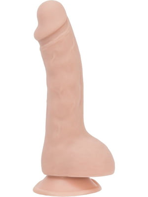 Вигнутий фалоімітатор на присосці  — Brad 7,5″ Dildo With Balls, Beige | 6669811