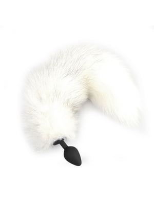 Силіконова анальна пробка з хвостом із натурального хутра Size M White fox | 6670302