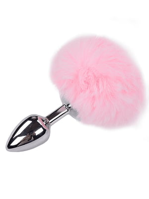 Металева анальна пробка Кролячий хвостик Fluffy Plug S Pink (діаметр 2,8 см) | 6670425