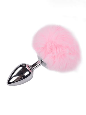 Металева анальна пробка Кролячий хвостик Fluffy Plug L Pink (діаметр 3,9 см) | 6670431