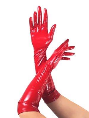 Глянсові вінілові рукавички Art of Sex - Lora, розмір S, колір Червоний | 6670598