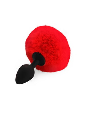 Силіконова анальна пробка М - Silicone Bunny Tails Butt plug Red (діаметр 3,5 см) | 6670930