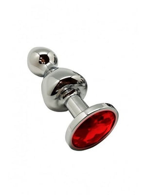 Металева анальна пробка Lollypop Double Ball Metal Plug Red S (діаметр 2,8 см, довжина 8,5 см) | 6671283