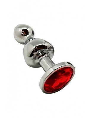 Металева анальна пробка Lollypop Double Ball Metal Plug Red M (діаметр 3,1 см, довжина 9,4 см) | 6671290