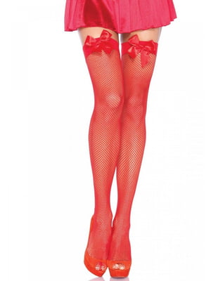 Панчохи-сітка з атласним бантиком Fishnet Thigh Highs With Bow червоні (one size) | 6671815