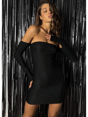 Стильна міні сукня з чокером чорна | 6679129