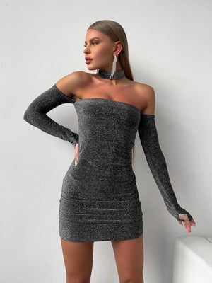 Стильна міні сукня з чокером сіра | 6679135