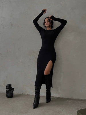 Базова сукня з розрізом на стегні чорна | 6679136