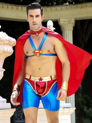 Чоловічий еротичний костюм супермена "Готовий на все Стів" S/M: плащ, портупея, шорти, манжети | 6673946