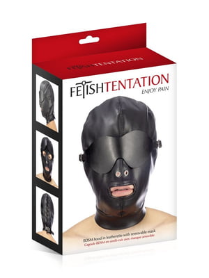 Капюшон для БДСМ зі знімною маскою BDSM hood in leatherette with removable mask | 6675469