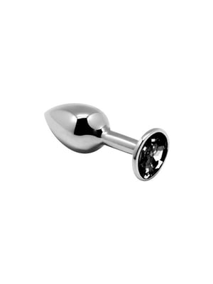 Анальний затор Mini Metal Butt Plug Black S з кристалом | 6676355