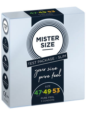 Набір презервативів Mister Size - Pure Feel - 47-49-53 (3 шт), 3 розміри, товщина 0.05 мм | 6677599