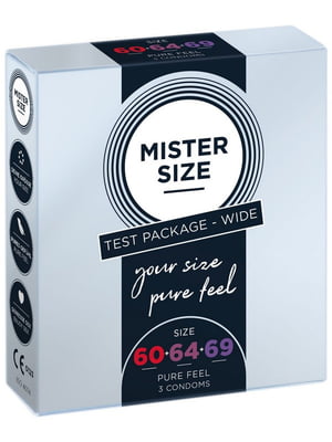 Набір презервативів Mister Size - Pure Feel - 60-64-69 (3 шт), 3 розміри, товщина 0.05 мм | 6677601