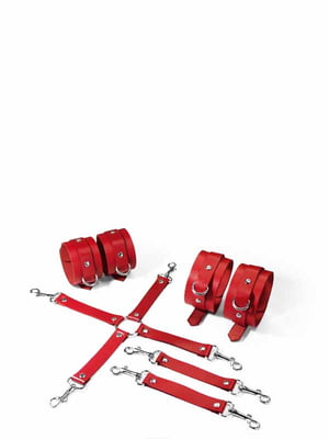 Набір BDSM Kit 3 Red, наручники, поножі, конектор | 6677757