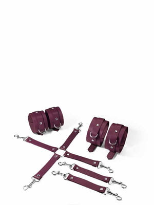 Набір BDSM Kit 3 Burgundy, наручники, поножі, конектор | 6677758