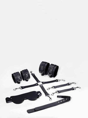 Набір  BDSM Kit 5 Black: наручники, поножі, конектор, маска, паддл | 6677759